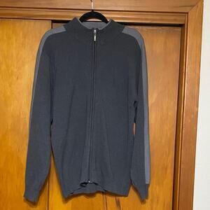 Oscar de la Renta Two Tone Gray Zip-Up Sweater Long Sleeve Cotton Blend Layering